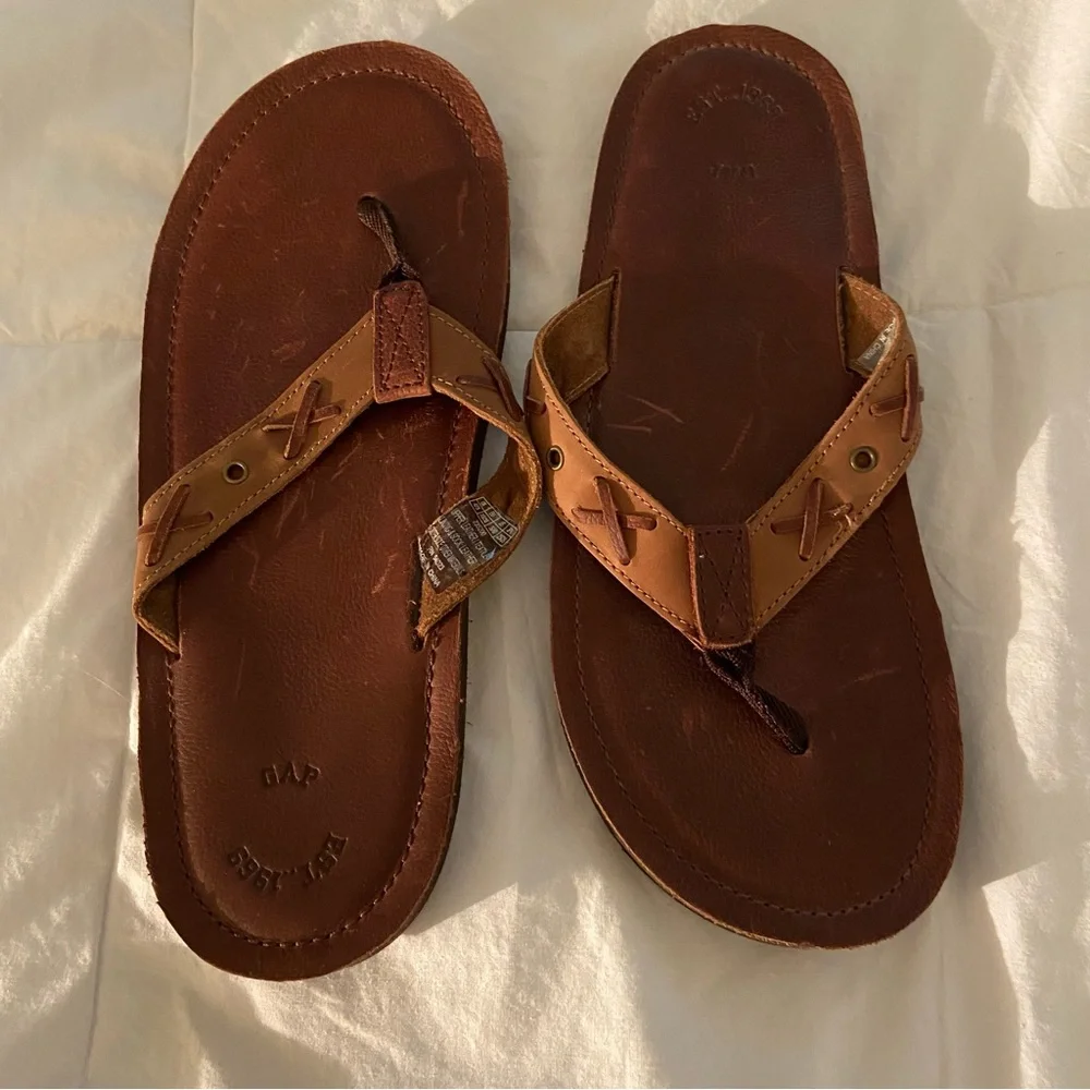 Gap Brown Leather Flip Flops